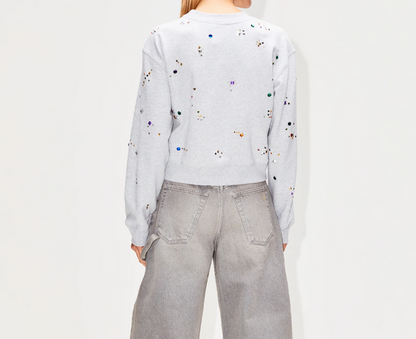 Cropped Jeweled Sweatshirt - M