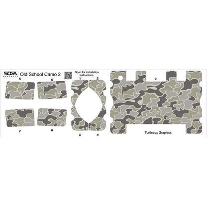 Old School Camo 2 vinyl skin set for Turtlebox speakers with numbered adhesive panels for easy application.