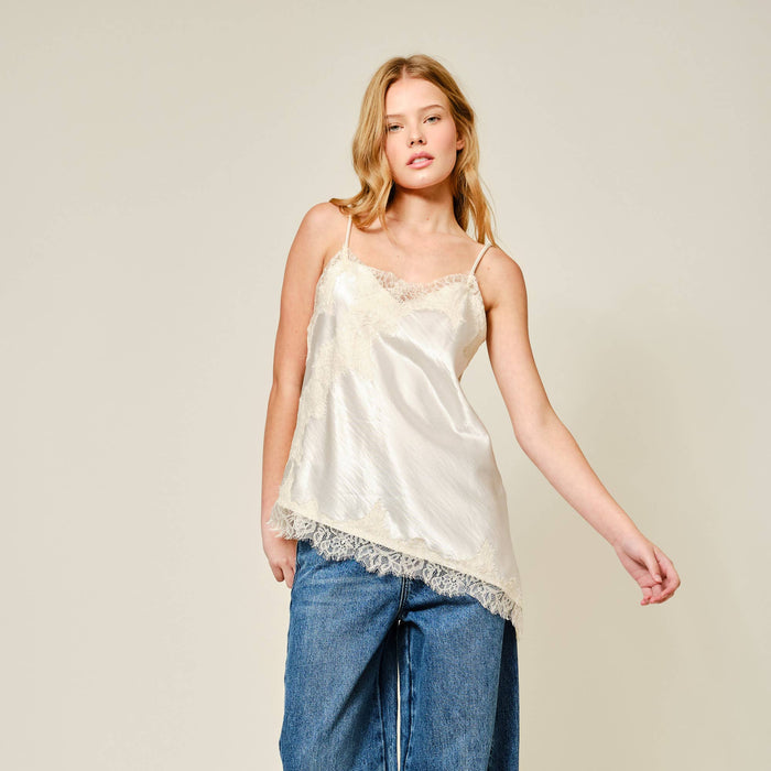 Cut Out Satin Lace Tank Top