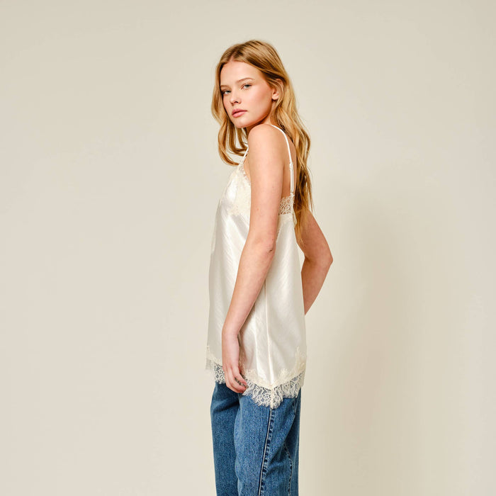 Cut Out Satin Lace Tank Top
