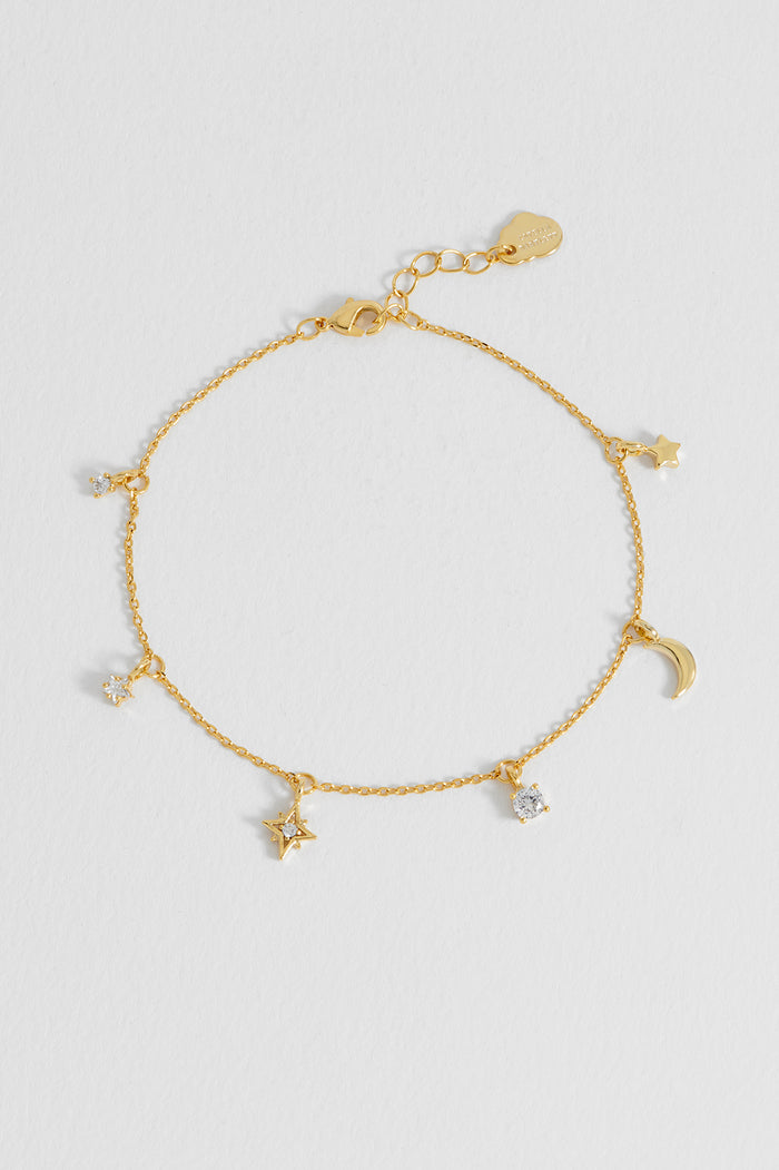 CZ Moon and Stars Charm Bracelet