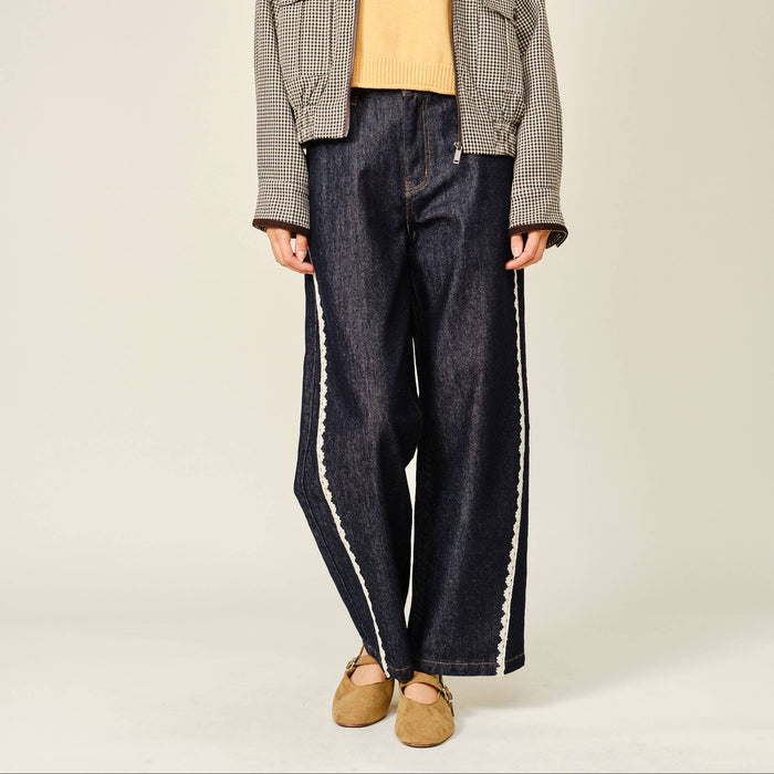 Dark Denim Lace Barrel Jeans