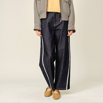 Dark Denim Lace Barrel Jeans