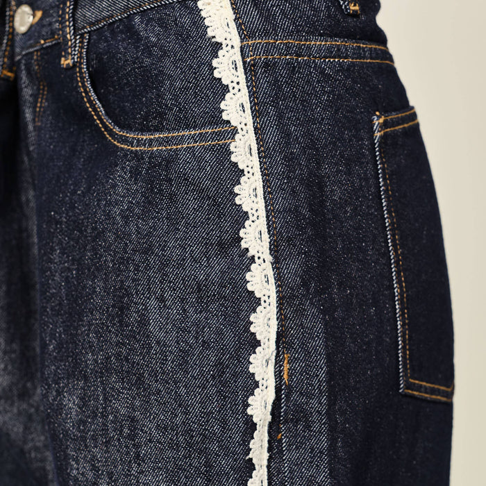 Dark Denim Lace Barrel Jeans