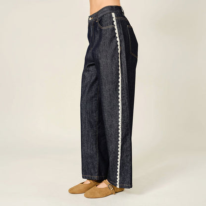 Dark Denim Lace Barrel Jeans