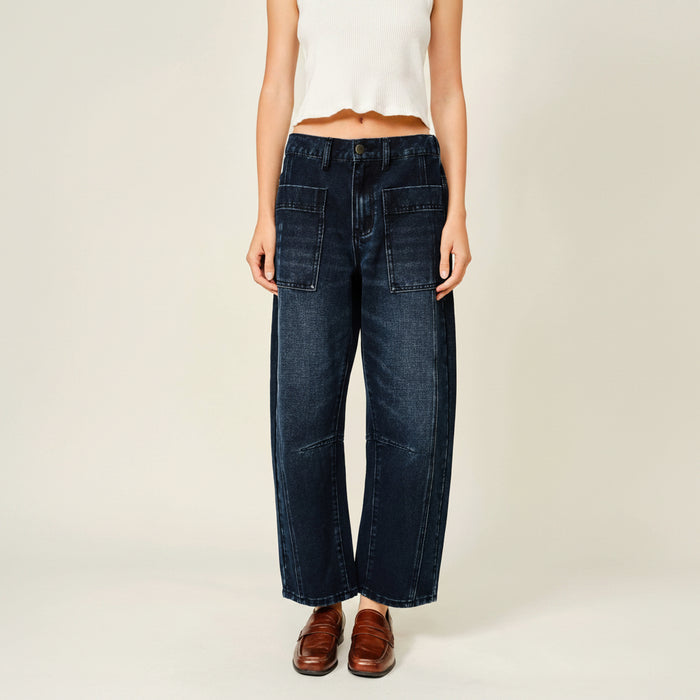 Dark Washed Barrel Jeans