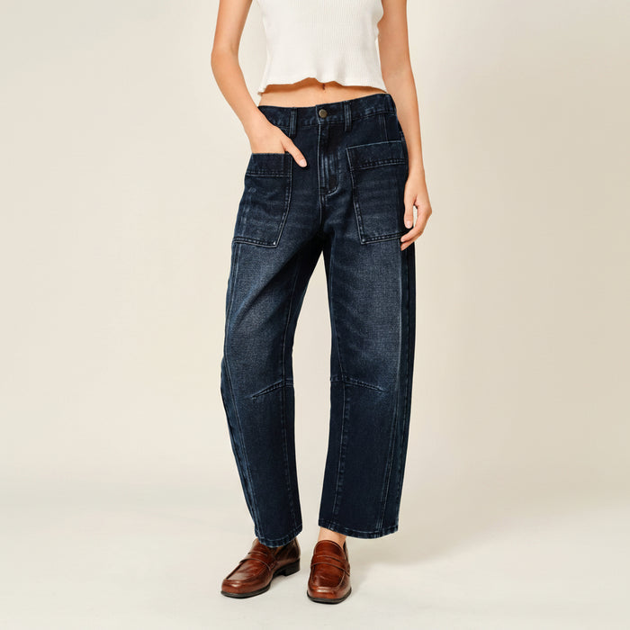 Dark Washed Barrel Jeans