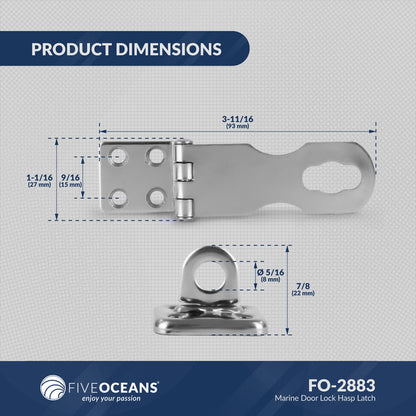 Door Lock Hasp Latch, AISI 316 Stainless Steel, 2-Pack - FO2883-M2 - Five Oceans