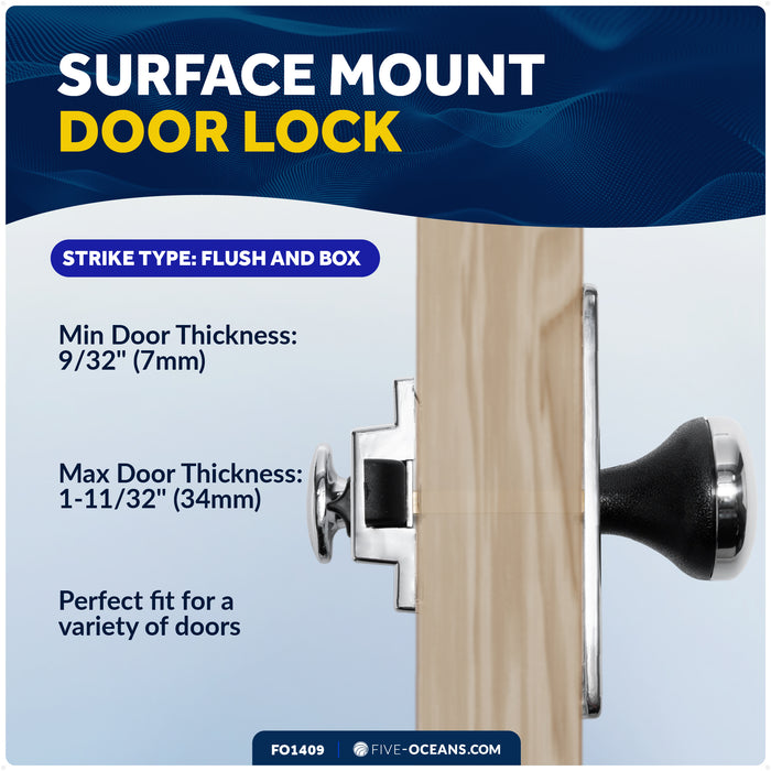 Door Lock Latch, Surface Mount, Chrome Plated Finish - FO1409 - Five Oceans
