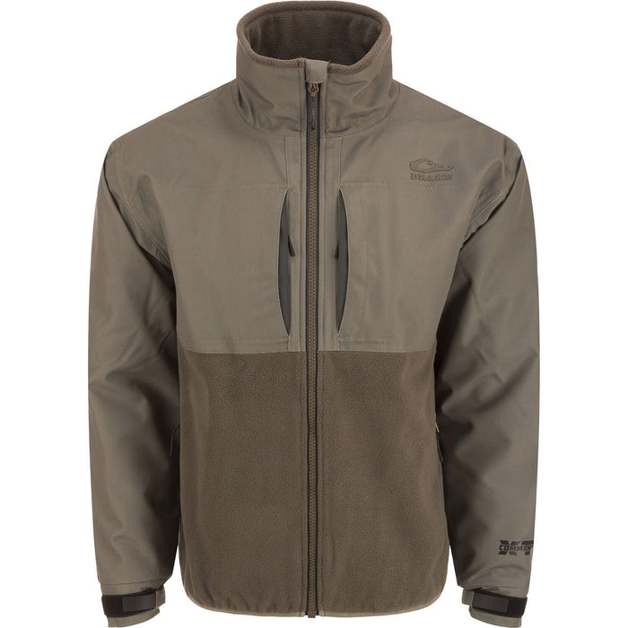 Drake Waterfowl MST CommandXT Eqwader jacket in olive green, featuring a waterproof upper and fleece lower body.
