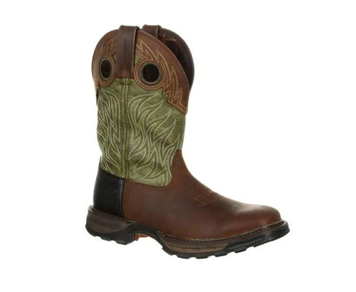 Durango 11" Western Waterproof Oiled Brown/Forest Green Durango Maverick XP Soft Toe #DDB0177