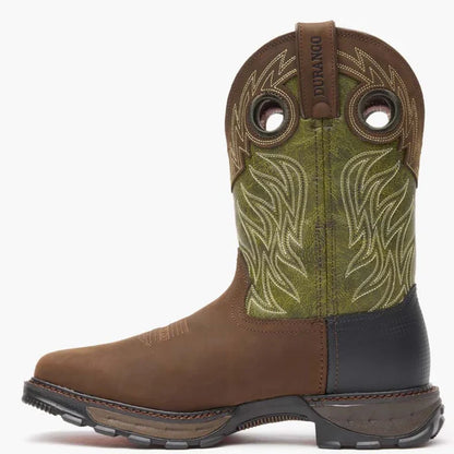 Durango 11" Western Waterproof Oiled Brown/Forest Green Durango Maverick XP Soft Toe #DDB0177