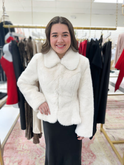 Elise Peplum Fit Faux Fur White Jacket