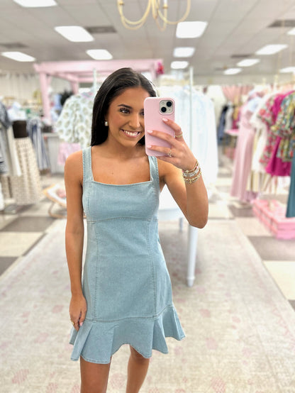 Ellie Cut out Tie Back Denim Dress