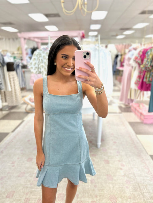 Ellie Cut out Tie Back Denim Dress