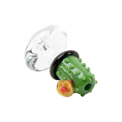 Close-up view of the Empire Glassworks "Barrel Cactus" carb cap, showing its textured green glass and rounded form.