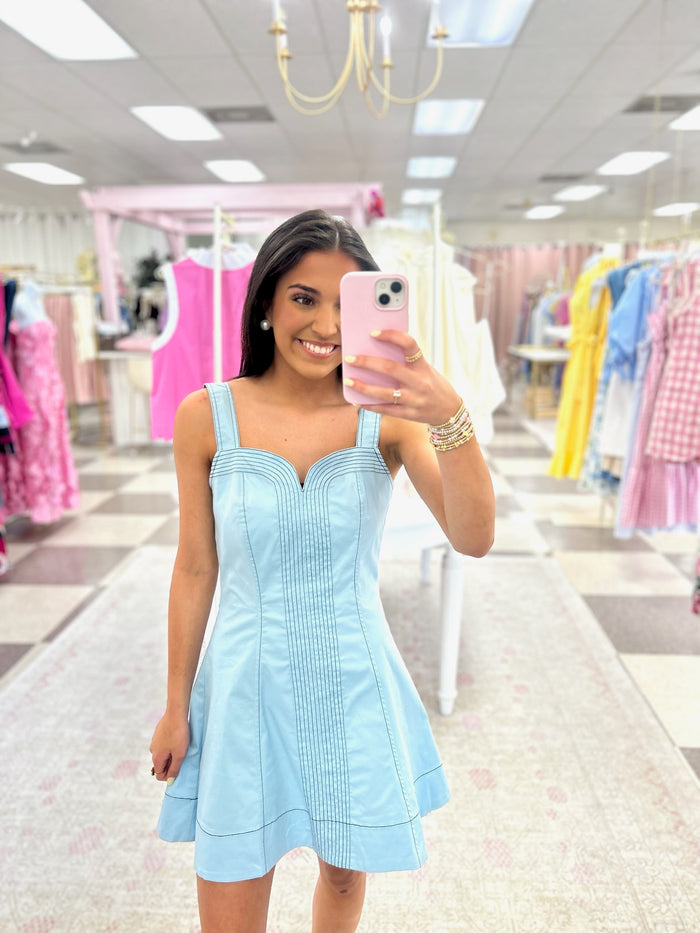 Eyes in the Sky Mini Dress (Lt Blue/Navy)