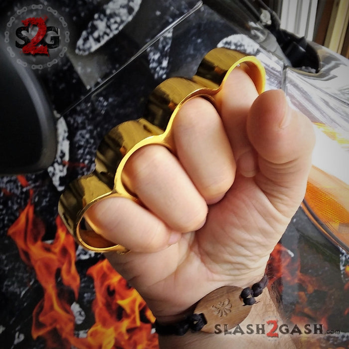 Fat Boy Extra Wide Belt Buckle & Paperweight - Gold Chubby Chunk Brass Knuckles