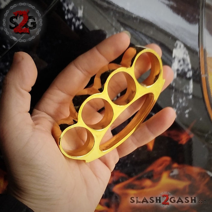 Fat Boy Extra Wide Belt Buckle & Paperweight - Gold Chubby Chunk Brass Knuckles