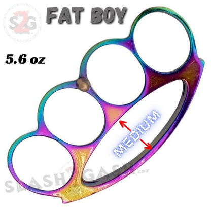Titanium Rainbow Brass Knuckles Large Fat Boy Extra Wide Chubby Chunk Belt Buckle & Paperweight Big Hands