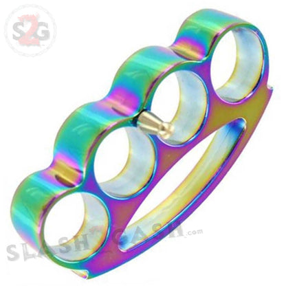 Men's Fat Boy Extra Wide Chubby Chunk Belt Buckle & Paperweight - Titanium Rainbow Brass Knuckles Aluminum