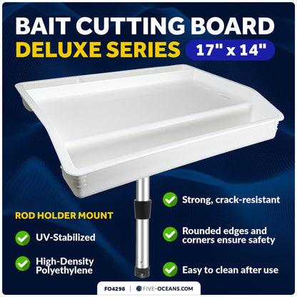 Fish Fillet Table / Cutting Board 17" x 14", Rod Holder Mount, White - FO4298 - Five Oceans