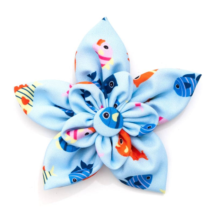 The Worthy Dog Bow Ties SM Fishy Blue Flower Pet Collar Attachment - 2 Sizes