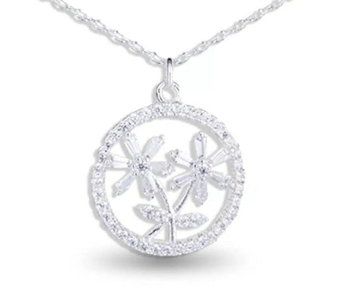 Flower Circle Necklace – Silver