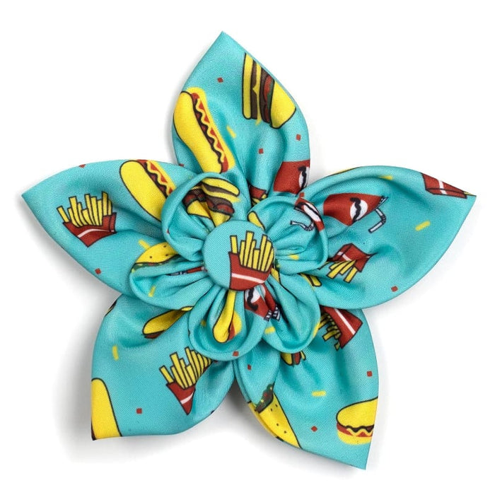 The Worthy Dog Bow Ties SM Food Fest Teal Flower Pet Collar Attachment - 2 Sizes