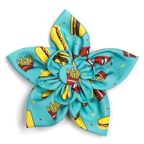 The Worthy Dog Bow Ties SM Food Fest Teal Flower Pet Collar Attachment - 2 Sizes
