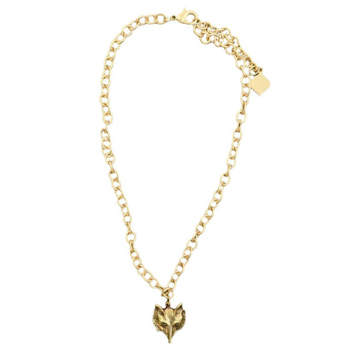 Gold chain necklace featuring an intricate fox head pendant with a polished, elegant finish.