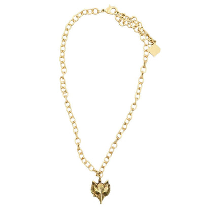 Gold chain necklace featuring an intricate fox head pendant with a polished, elegant finish.