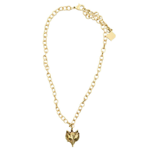 Gold chain necklace featuring an intricate fox head pendant with a polished, elegant finish.
