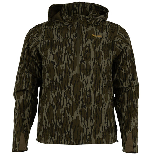 Gamehide Solitude Ridge camo pullover with hood, quarter-zip front, and silent HyperHide fabric for hunting.
