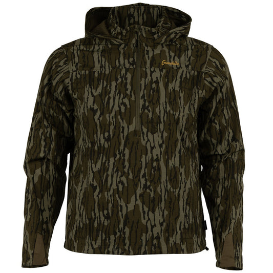 Gamehide Solitude Ridge camo pullover with hood, quarter-zip front, and silent HyperHide fabric for hunting.