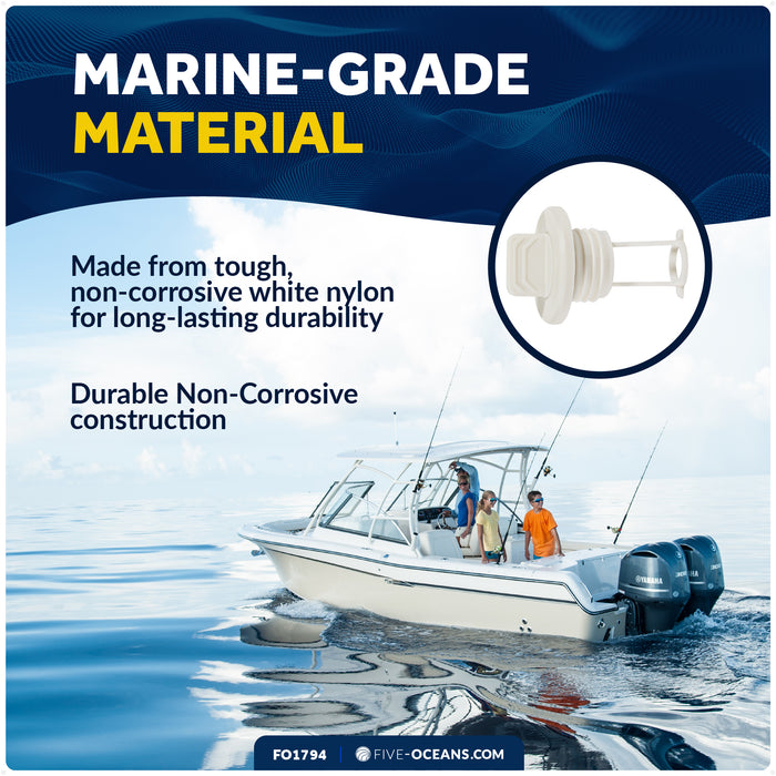 Garboard Drain Plug For 1" Transom Hole, White Nylon - FO1794 - Five Oceans
