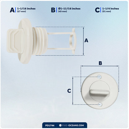 Garboard Drain Plug For 1" Transom Hole, White Nylon - FO1794 - Five Oceans