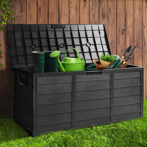 Gardeon Outdoor Storage Box 290L Lockable Organiser Garden Deck Shed All Black -Home Living Store - -