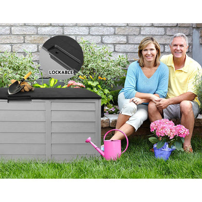 Gardeon Outdoor Storage Box 290L Lockable Organiser Garden Deck Shed Tool Black -Home Living Store - -