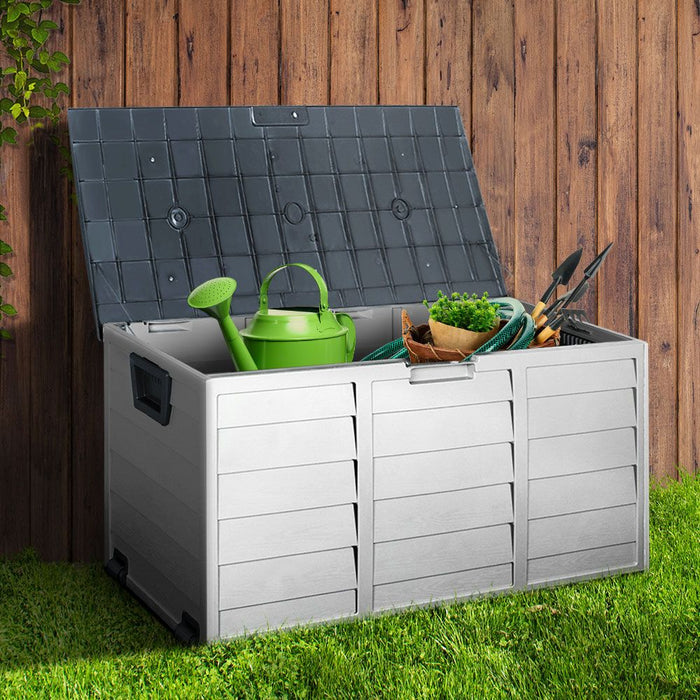 Gardeon Outdoor Storage Box 290L Lockable Organiser Garden Deck Shed Tool Grey -Home Living Store - -