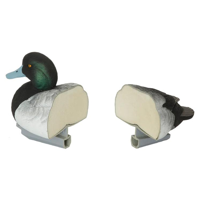 Cross-section of GHG Pro Grade foam-filled Blue Bill duck decoys showing durable interior construction and realistic plumage.