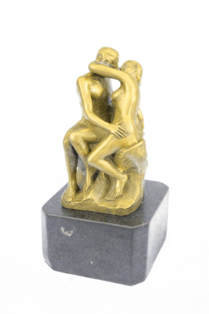Gilt 100% Real Bronze Rodin Kiss Lover Kissing Bronze Sculpture Statue Figurine