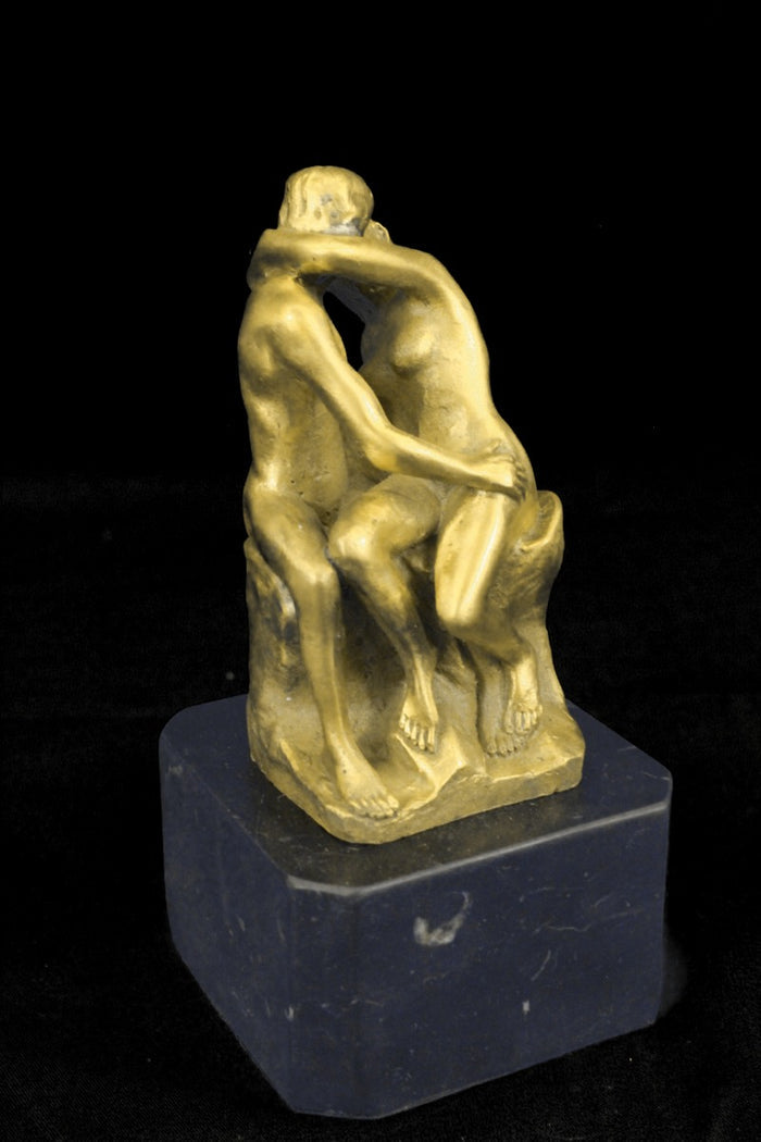 Gilt 100% Real Bronze Rodin Kiss Lover Kissing Bronze Sculpture Statue Figurine