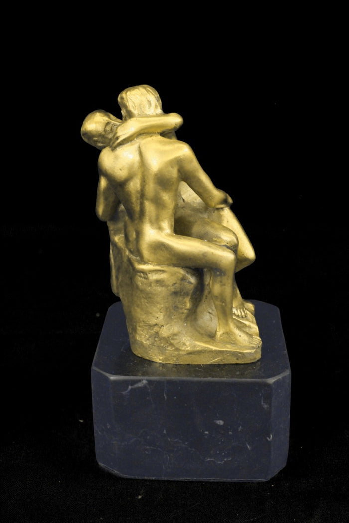 Gilt 100% Real Bronze Rodin Kiss Lover Kissing Bronze Sculpture Statue Figurine