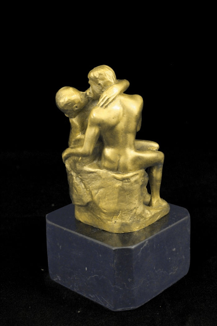 Gilt 100% Real Bronze Rodin Kiss Lover Kissing Bronze Sculpture Statue Figurine