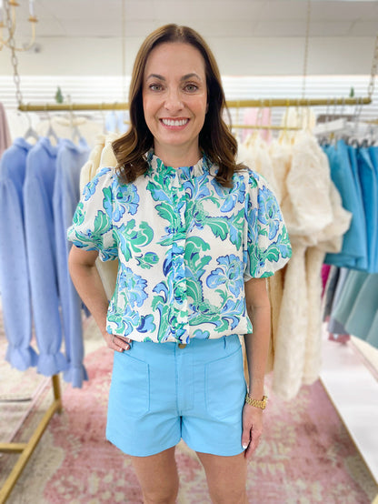 Ginger Blue/Green Floral Mix Top
