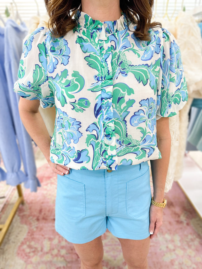 Ginger Blue/Green Floral Mix Top