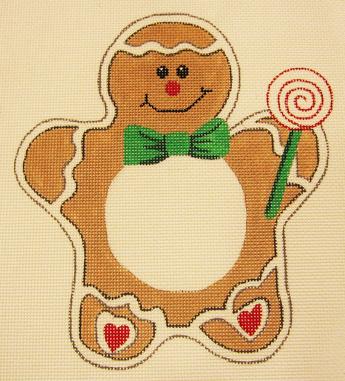 Needlepoint Gingerbread Man Picture Frame Canvas