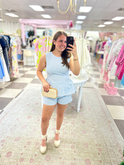 Gingham Print Shorts (Blue)