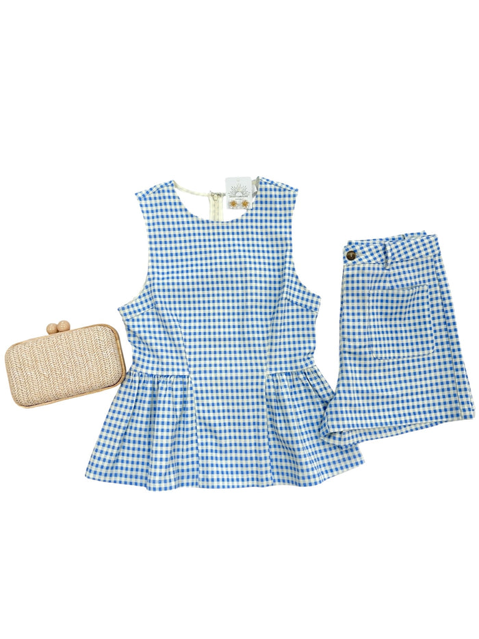 Gingham Print Shorts (Blue)